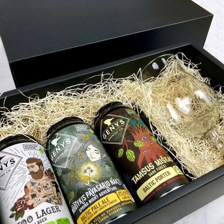 Gift: Genys Brewing Craft Beer Selection 3-Can & Branded Goblet Box Set - ギフト：ゲニスブルーイング「クラフトビールセレクション」３本＆ロゴ入りゴブレットギフトセット