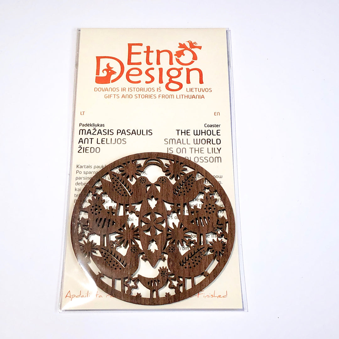Etno Design felt coaster "THE WHOLE SMALL WORLD IS ON THE LILY BLOSSOM"
