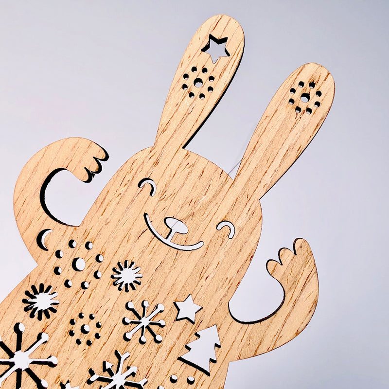 Etno Design wooden ornament "BUNNY WITH A SO BIG ARMFUL OF GREETINGS"